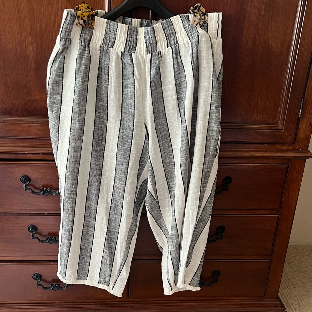 Attyre Plus Pull On Striped Frayed Hem Cropped Pants 24W EUC 🇺🇸